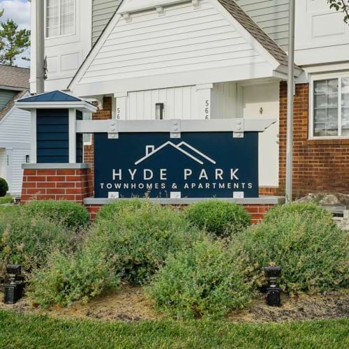 property sign at Hyde Park Townhomes